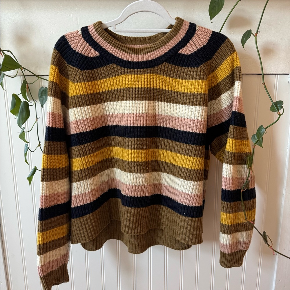 Madewell Women's Striped Sweater in Pink, Yellow, Brown, Navy, and White